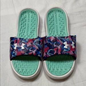Under Armour Tropical Slide Sandals - Blue pink green size 8 slide on